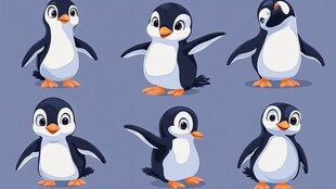 可爱企鹅的多样俏皮姿态