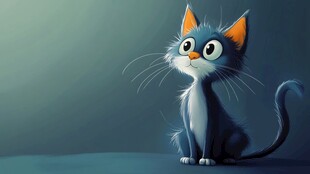 可爱蓝猫侧坐凝视画面