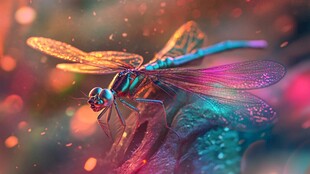 梦幻炫彩蜻蜓停驻瞬间
