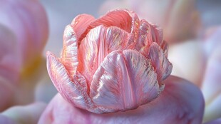 梦幻粉色褶皱郁金香特写