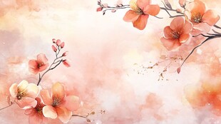春日烂漫桃花水彩背景图