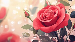 娇艳红玫瑰绽放梦幻背景