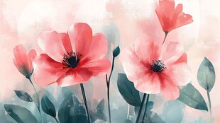 粉色花卉水彩风插画