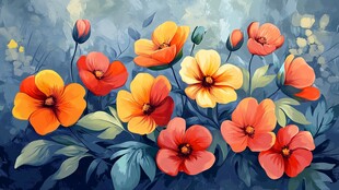 梦幻花卉插画 绚丽花朵绽放