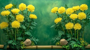 黄菊绽放于绿境之中