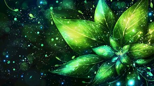 梦幻发光绿叶奇幻背景图