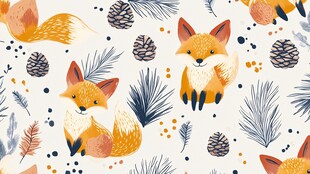 狐狸松果植物可爱图案