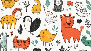 可爱动物插画图案设计