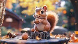 可爱松鼠抱坚果享秋日