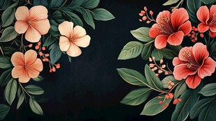 深色背景上的绚丽花卉图案