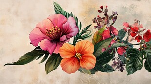 手绘多彩花卉静物图