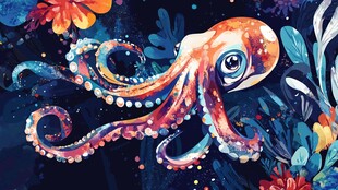 梦幻章鱼畅游多彩海底世界