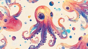 水彩章鱼图案的梦幻世界