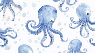 蓝色水彩风章鱼图案背景