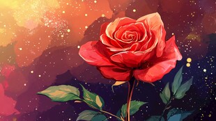 梦幻星空下的艳丽红玫瑰