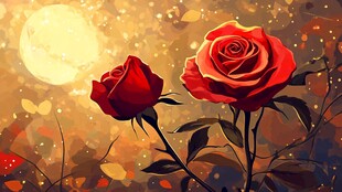 月下双玫 梦幻浪漫景致