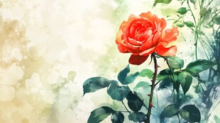 水彩绘就的娇艳红玫瑰