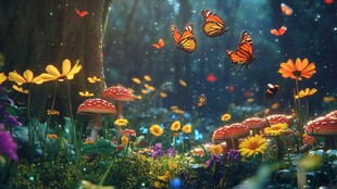 梦幻蝶舞花丛奇幻景象