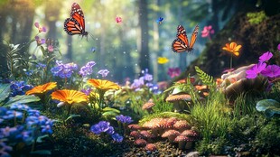 梦幻花丛中的蝴蝶飞舞