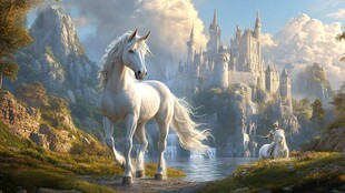 梦幻白马与远方神秘城堡