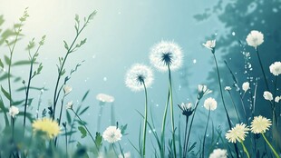 梦幻蒲公英草地清新景象