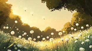 阳光下的蒲公英花海