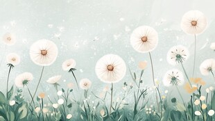 梦幻蒲公英草地插画