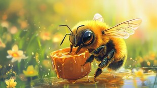 蜜蜂享用花蜜的温馨瞬间