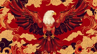 展翅雄鹰于中式祥瑞背景中