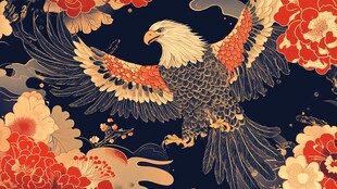 翱翔金雕伴繁花祥瑞图