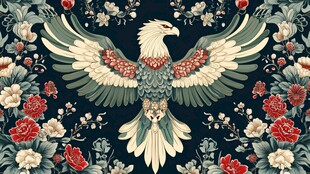 展翅雄鹰与繁花图案