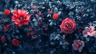 暗夜繁花绽放的浪漫景致