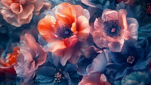 梦幻艳丽花朵绽放之景