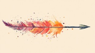水彩绘就的绚丽羽毛箭头