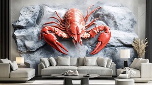 墙上巨幅龙虾装饰画