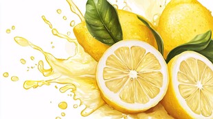 新鲜柠檬汁水飞溅瞬间