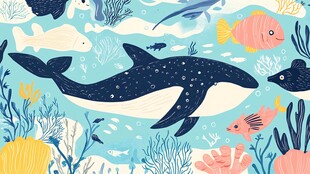 海洋世界 鲸鱼与多彩鱼类