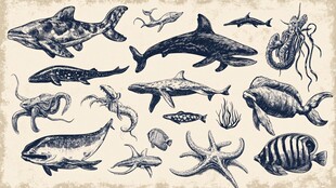 手绘海洋生物集合