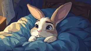 床上可爱萌兔惬意模样