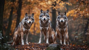 森林中三只威严的狼