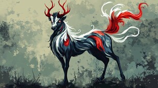 奇幻神鹿 飘逸红角与尾