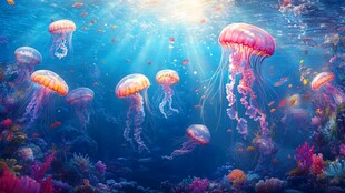 梦幻海底水母群共舞