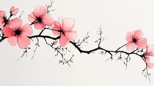 水墨风粉色花枝插画