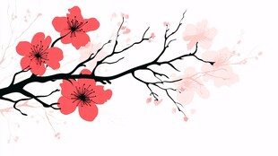 手绘唯美绽放的艳丽花枝