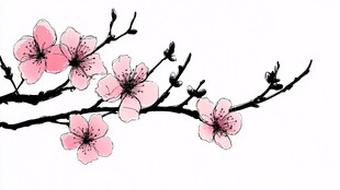 水墨风绽放的娇艳桃花