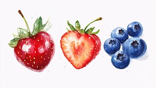 水彩画中的草莓与蓝莓