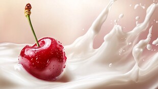 樱桃落入牛奶的美妙瞬间