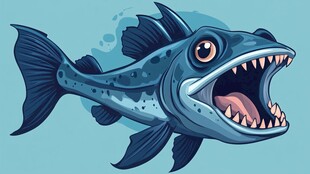 张着大嘴的凶猛卡通鱼