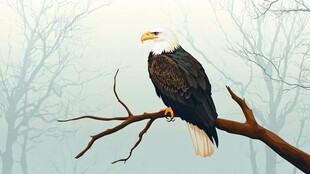 枝头白头鹰 静谧森林景象