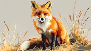 坐姿优雅的田野红狐狸